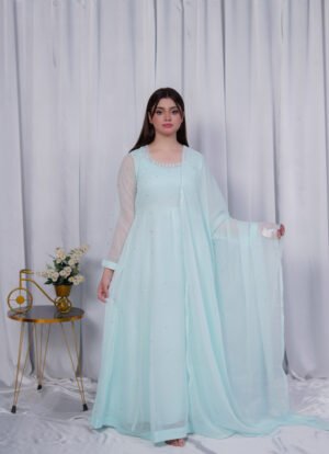 Celeste Aqua Chiffon Embellished Frock